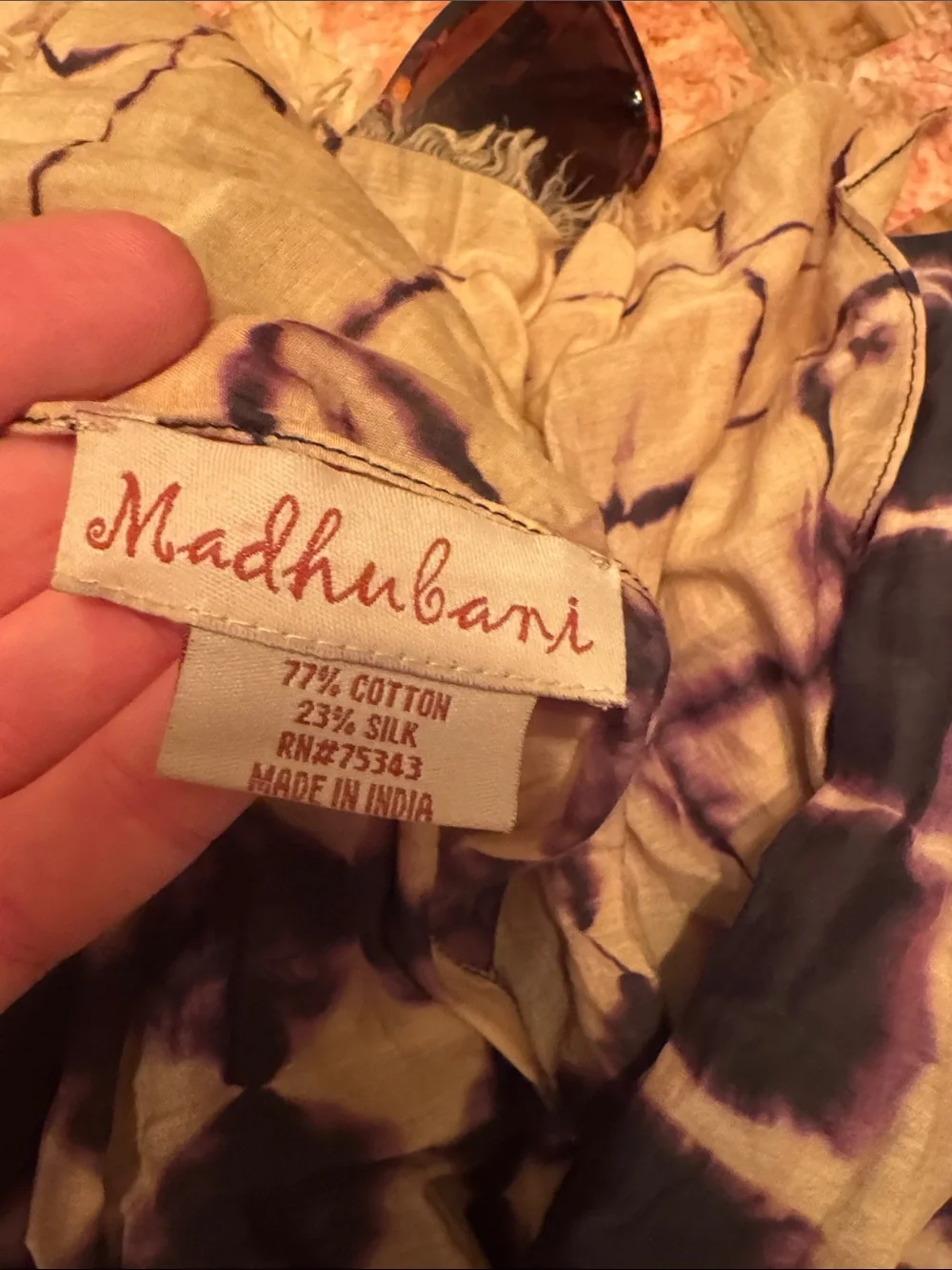 Women’s Tie-Dye Purple and Cream Lightweight Scarf Silk And Cotton